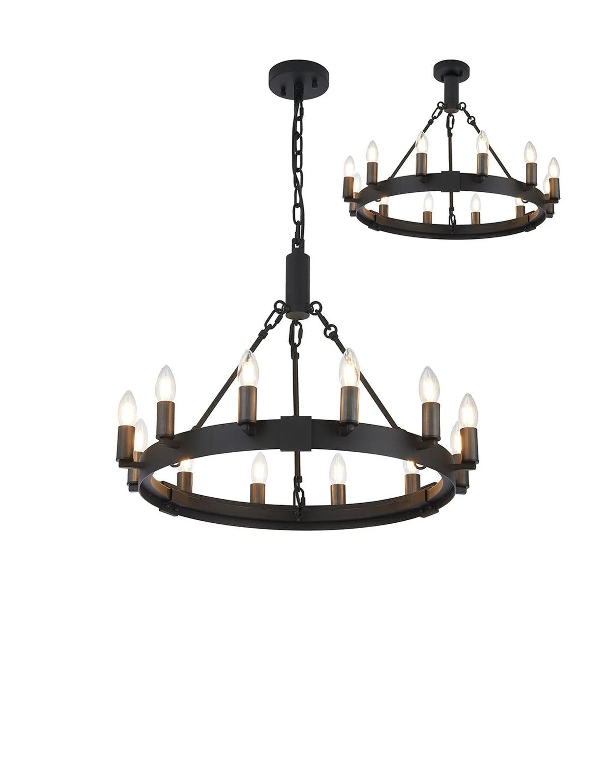 Matete 66cm Semi Flush/Pendant, 12 Light E14, Satin Black/Pewter