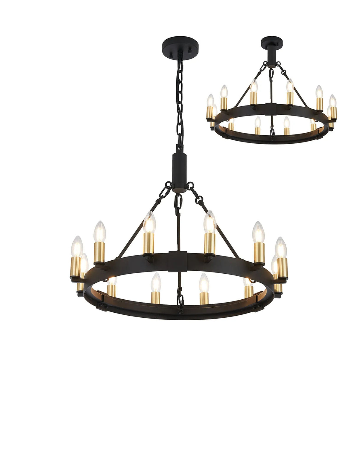 Matete 66cm Semi Flush/Pendant, 12 Light E14, Satin Black/Satin Gold