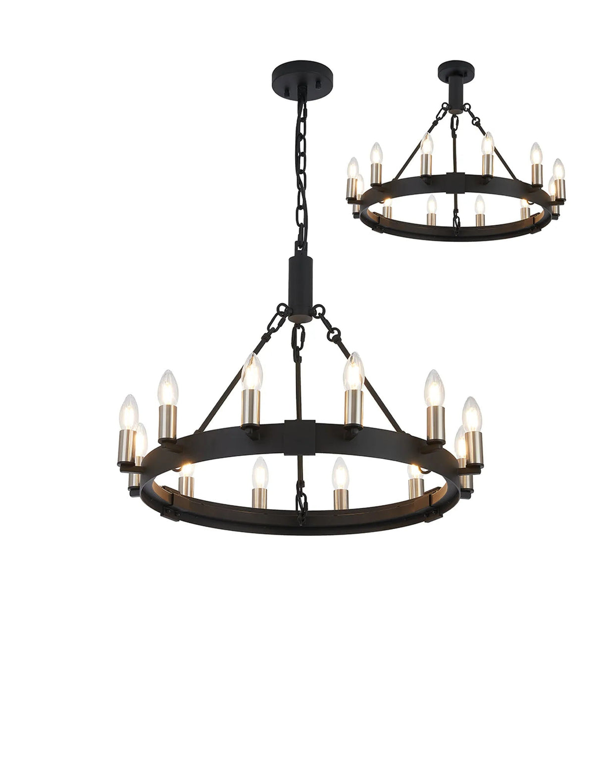 Matete 66cm Semi Flush/Pendant, 12 Light E14, Satin Black/Satin Nickel