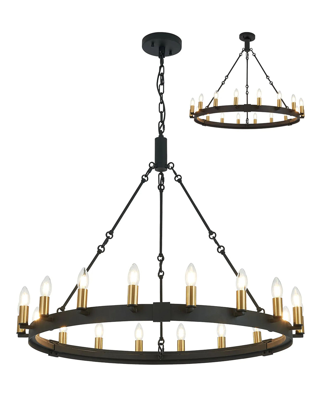 Matete 97cm Semi Flush/Pendant, 18 Light E14, Satin Black/Brass (ITEM REQUIRES CONSTRUCTION)