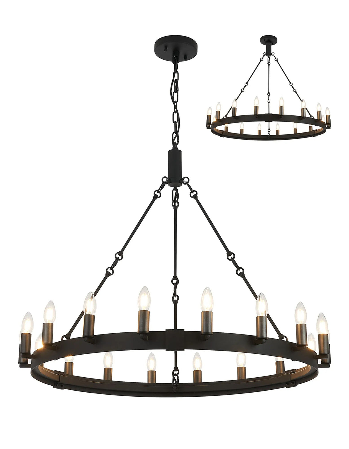 Matete 97cm Semi Flush/Pendant, 18 Light E14, Satin Black/Pewter (ITEM REQUIRES CONSTRUCTION)
