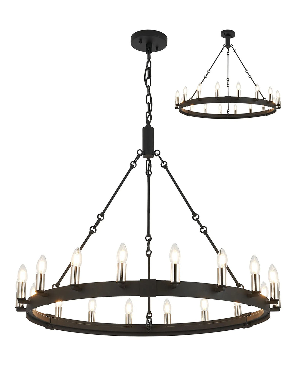 Matete 97cm Semi Flush/Pendant, 18 Light E14, Satin Black/Polished Nickel (ITEM REQUIRES CONSTRUCTION)