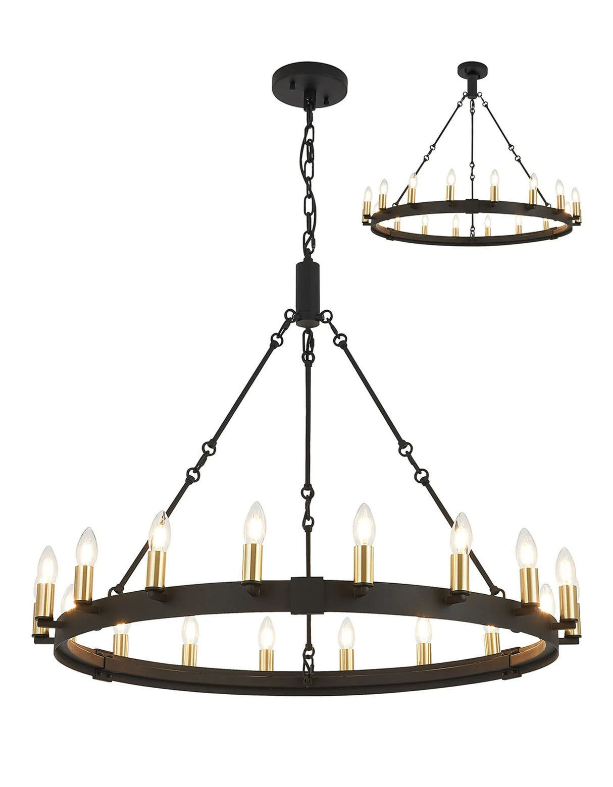 Matete 97cm Semi Flush/Pendant, 18 Light E14, Satin Black/Satin Gold (ITEM REQUIRES CONSTRUCTION)