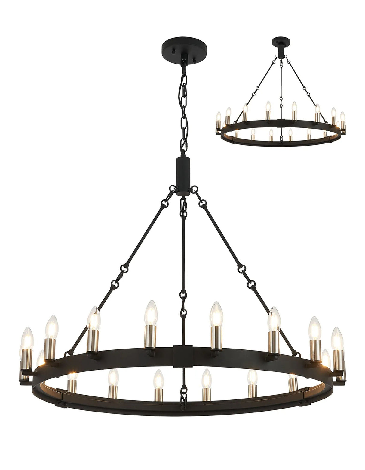 Matete 97cm Semi Flush/Pendant, 18 Light E14, Satin Black/Satin Nickel (ITEM REQUIRES CONSTRUCTION)