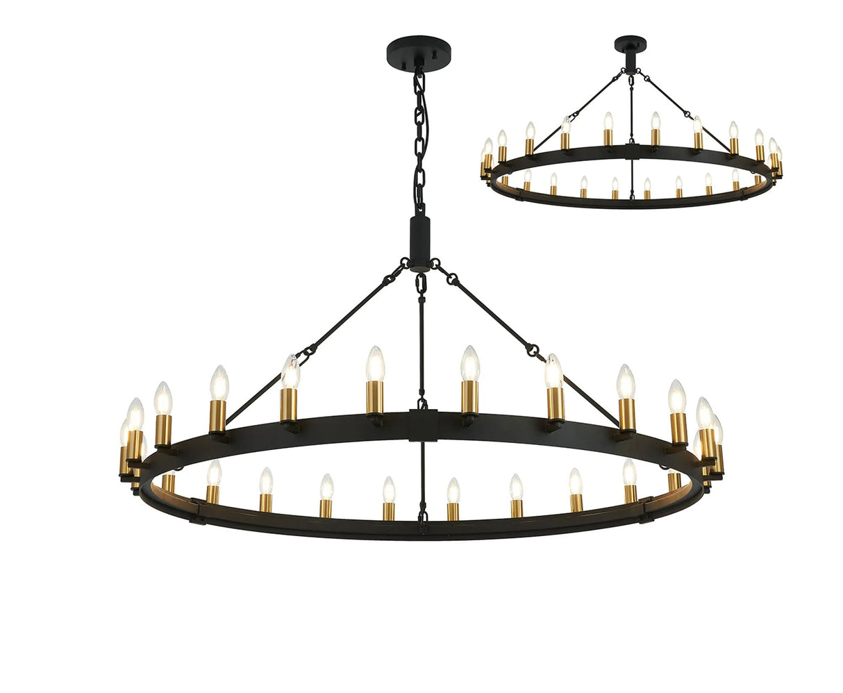 Matete 1.3m Semi Flush/Pendant, 24 Light E14, Satin Black/Brass (ITEM REQUIRES CONSTRUCTION)