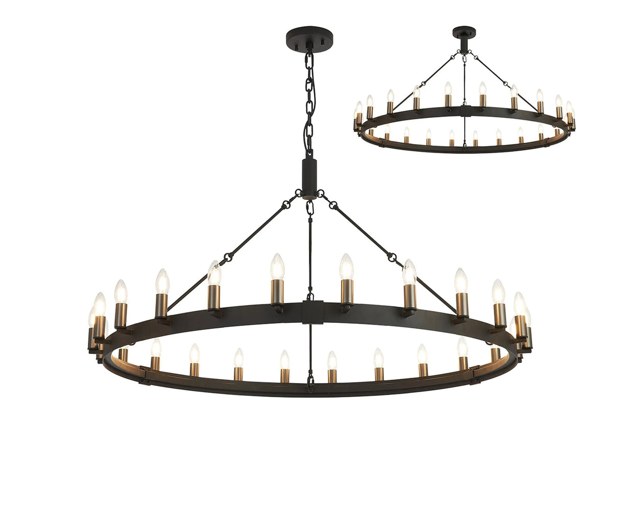 Matete 1.3m Semi Flush/Pendant, 24 Light E14, Satin Black/Gun Metal (ITEM REQUIRES CONSTRUCTION)