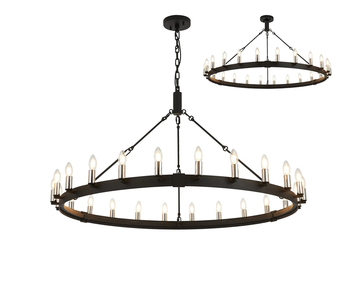 Matete 1.3m Semi Flush/Pendant, 24 Light E14, Satin Black/Polished Nickel (ITEM REQUIRES CONSTRUCTION)