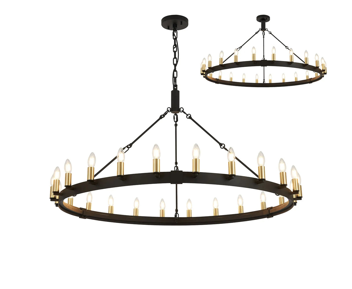 Matete 1.3m Semi Flush/Pendant, 24 Light E14, Satin Black/Satin Gold (ITEM REQUIRES CONSTRUCTION)