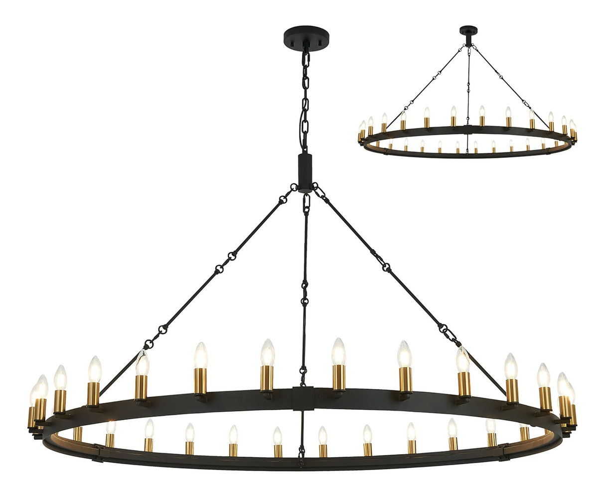 Matete 1.6m Semi Flush/Pendant, 30 Light E14, Satin Black/Brass (ITEM REQUIRES CONSTRUCTION)