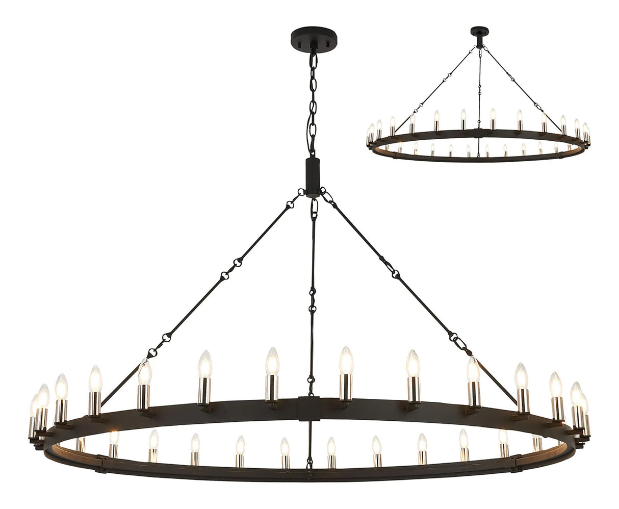 Matete 1.6m Semi Flush/Pendant, 30 Light E14, Satin Black/Polished Nickel (ITEM REQUIRES CONSTRUCTION)