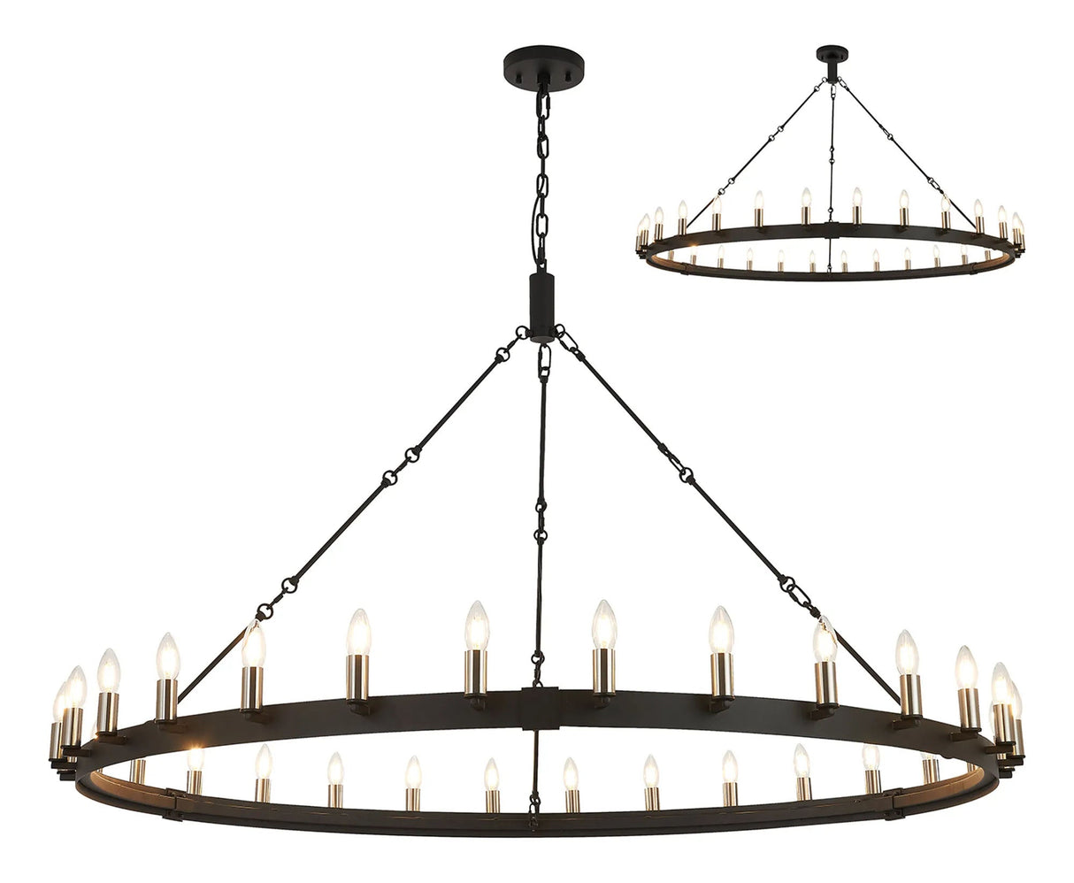 Matete 1.6m Semi Flush/Pendant, 30 Light E14, Satin Black/Satin Nickel (ITEM REQUIRES CONSTRUCTION)