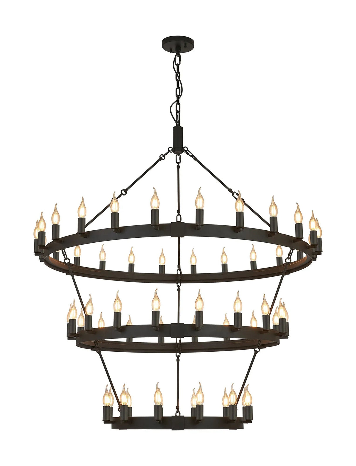 Matete 3 Tier 1.3m+97cm+66cm Pendant, 24+18+12 Light E14, Satin Black