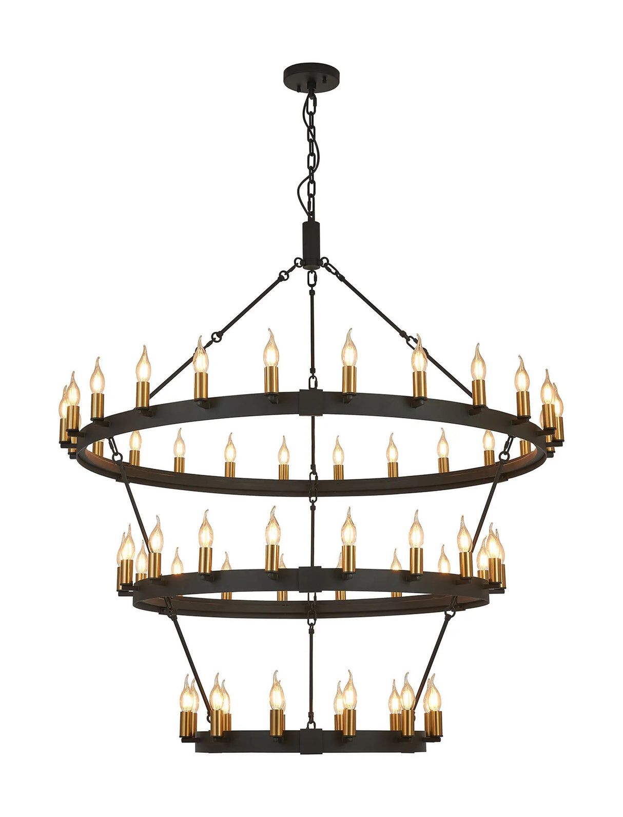 Matete 3 Tier 1.3m+97cm+66cm Pendant, 24+18+12 Light E14, Satin Black/Brass