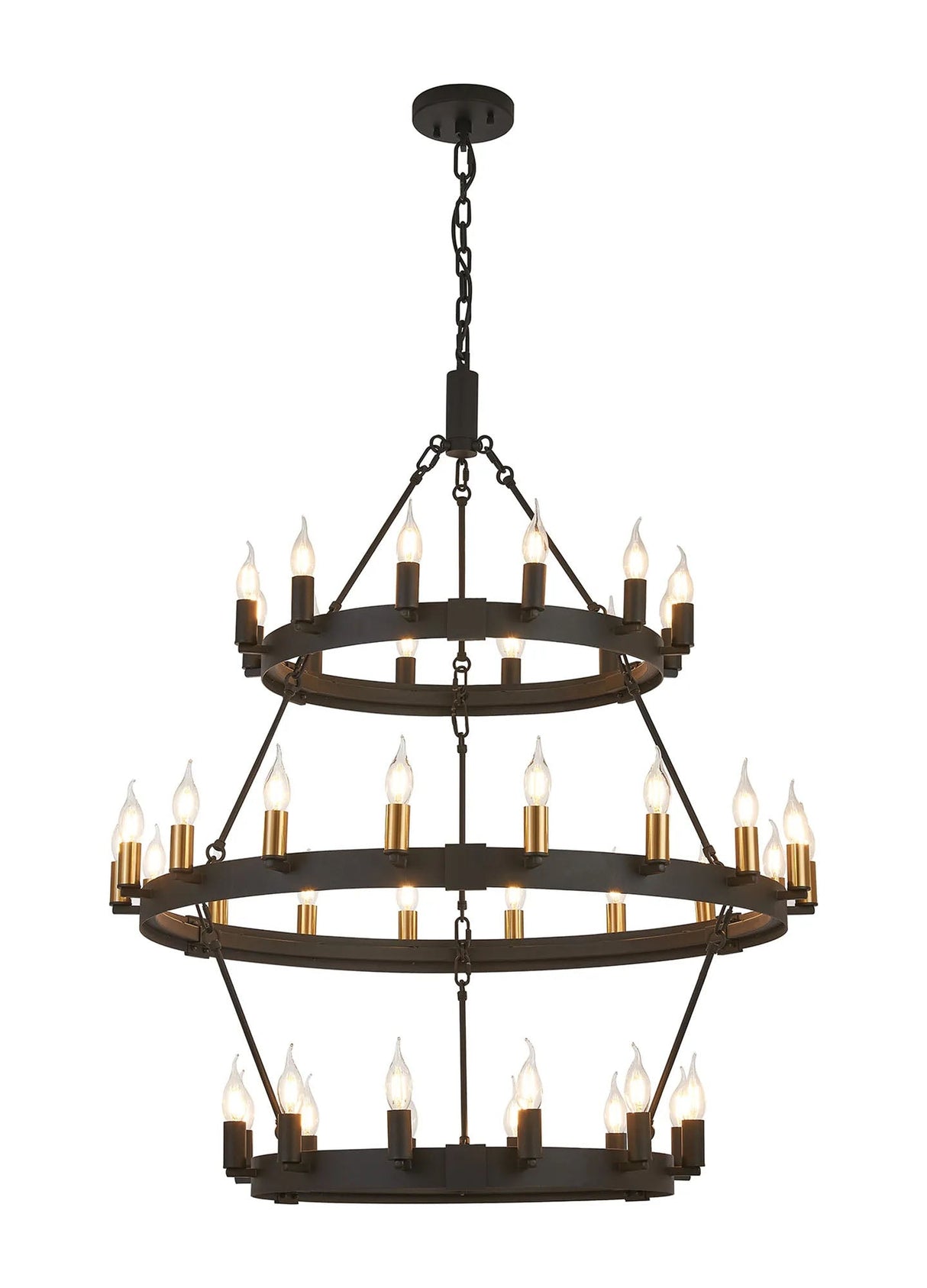 Matete 3 Tier 66cm+97cm Pendant, 12+18+12 Light E14, Satin Black/Brass