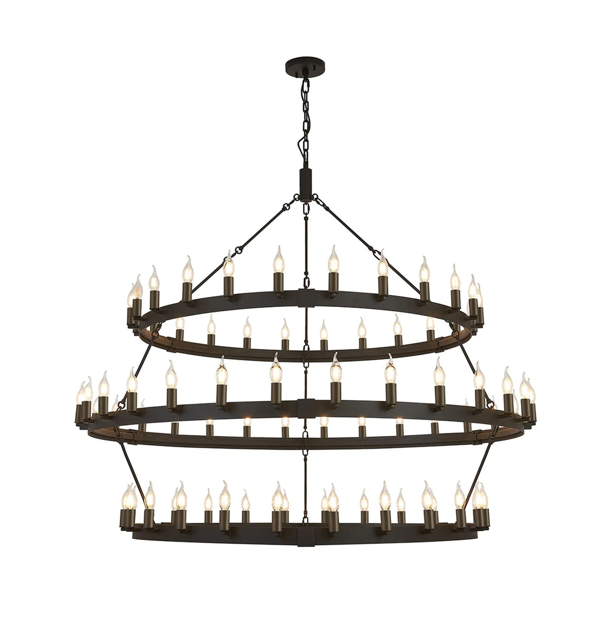 Matete 3 Tier 1.3m+1.6m+1.3m Pendant, 24+30+24 Light E14, Satin Black/Matt Bronze