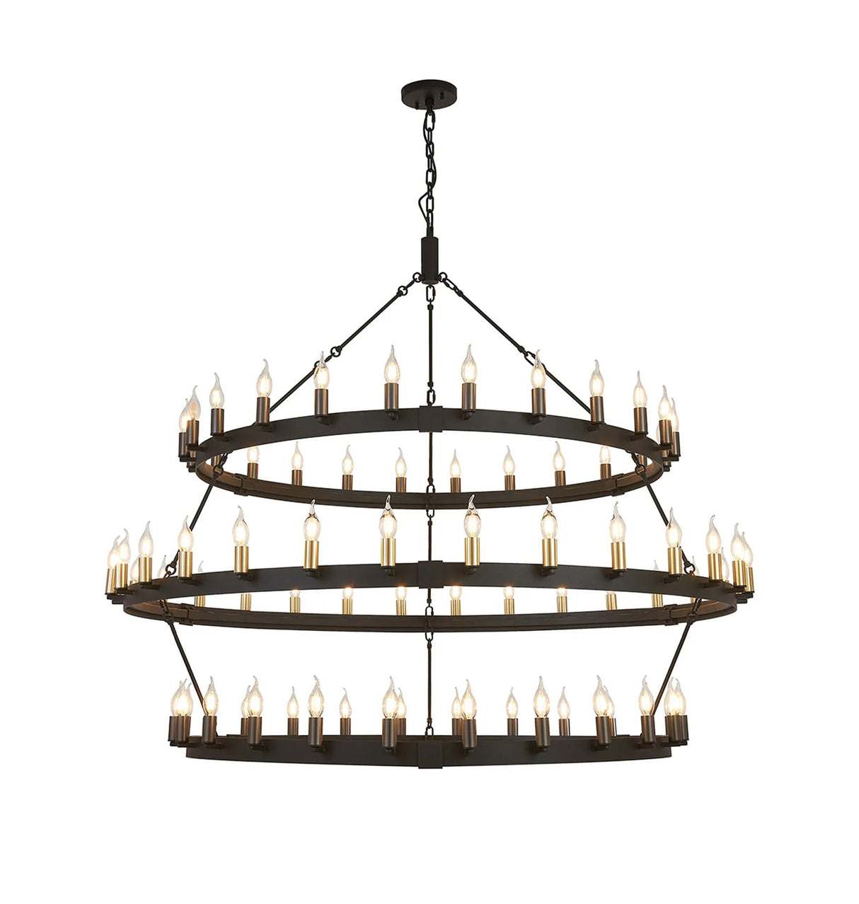 Matete 3 Tier 1.3m+1.6m+1.3m Pendant, 24+30+24 Light E14, Satin Black/Satin Gold/Gun Metal