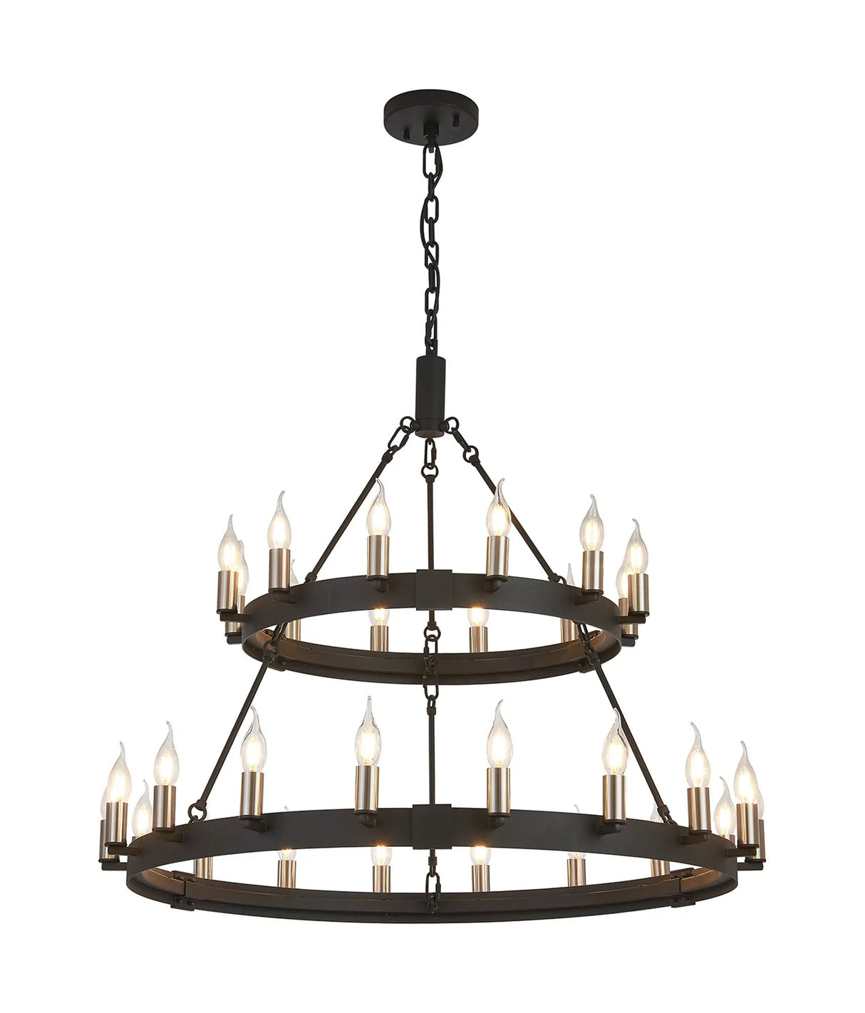Matete 2 Tier 66cm+97cm Pendant, 12+18 Light E14, Satin Black/Satin Nickel