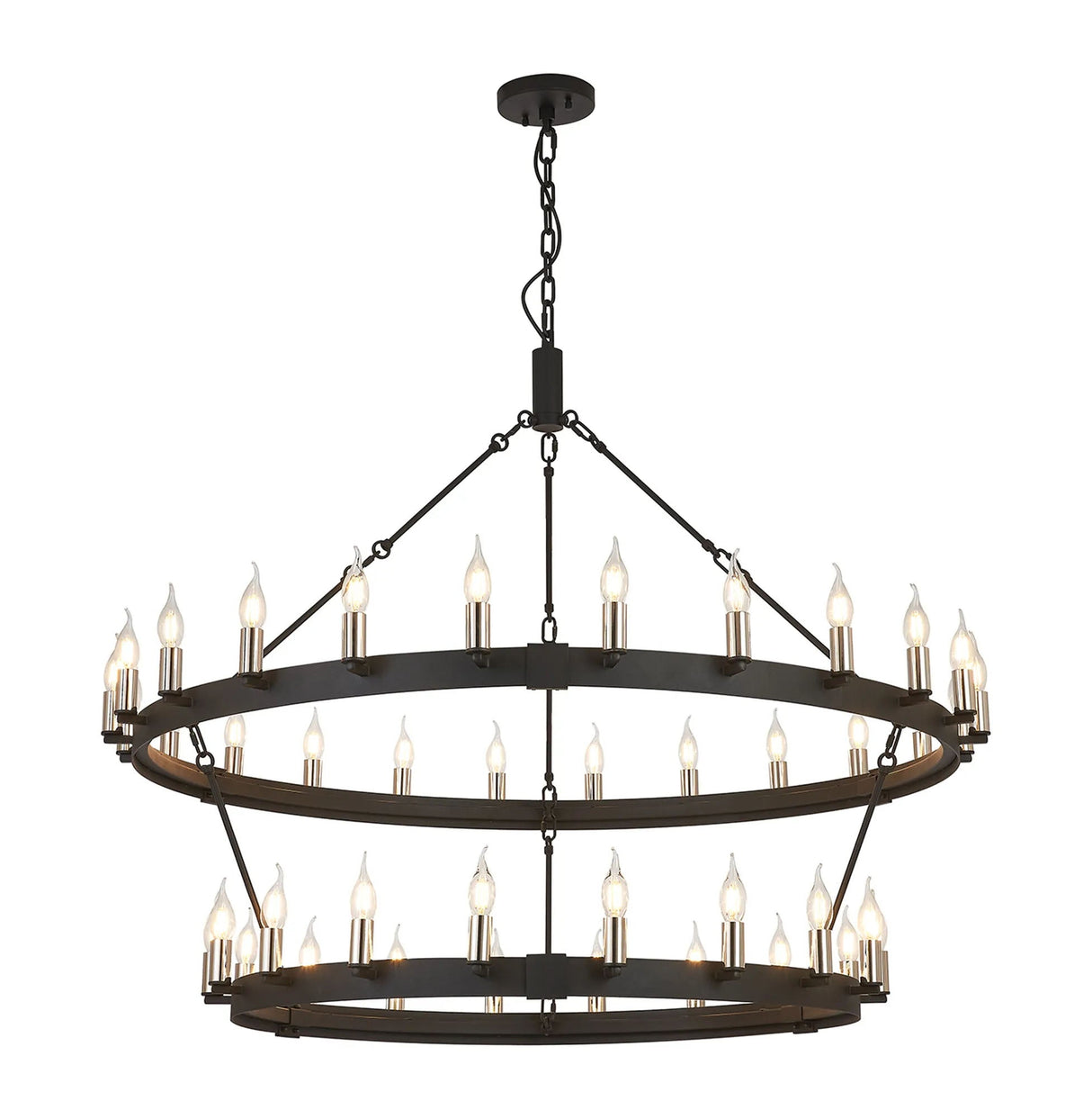 Matete 2 Tier 1.3m+97cm Pendant, 24+18 Light E14, Satin Black/Polished Nickel