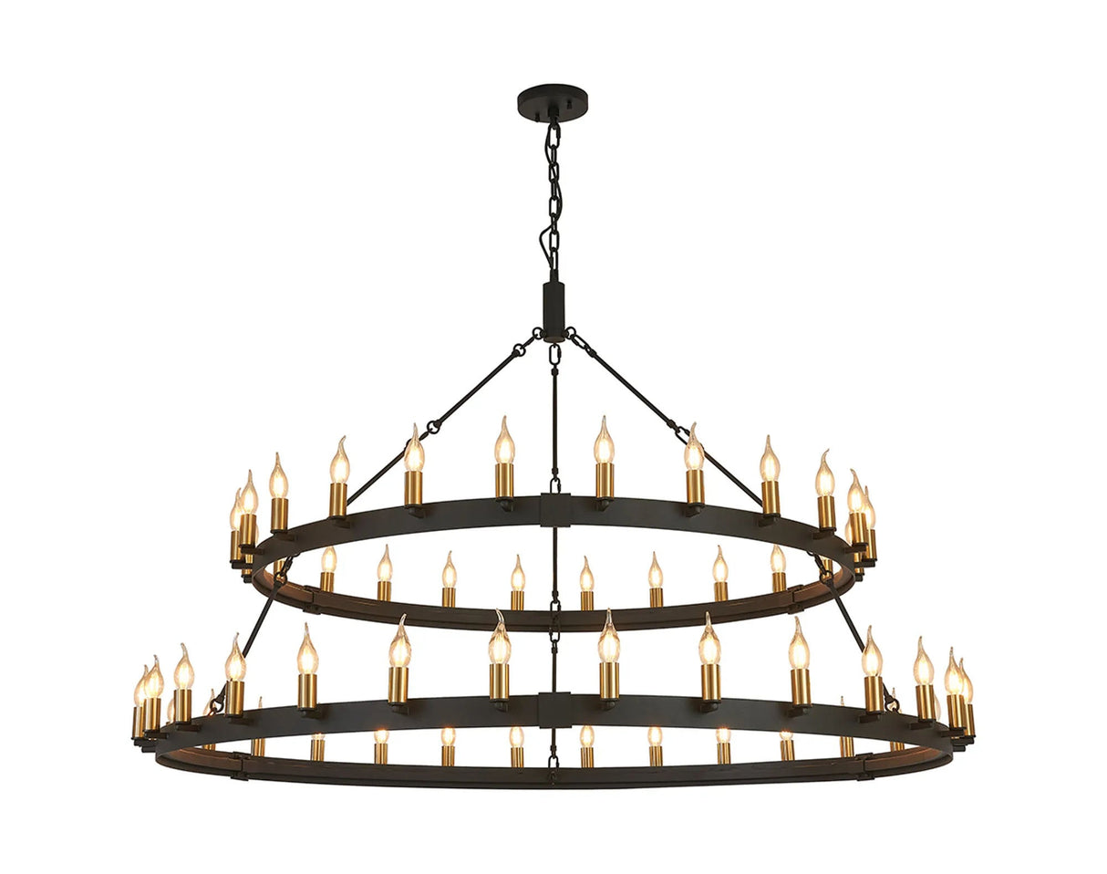 Matete 2 Tier 1.3m+1.6m Pendant, 24+30 Light E14, Satin Black/Brass
