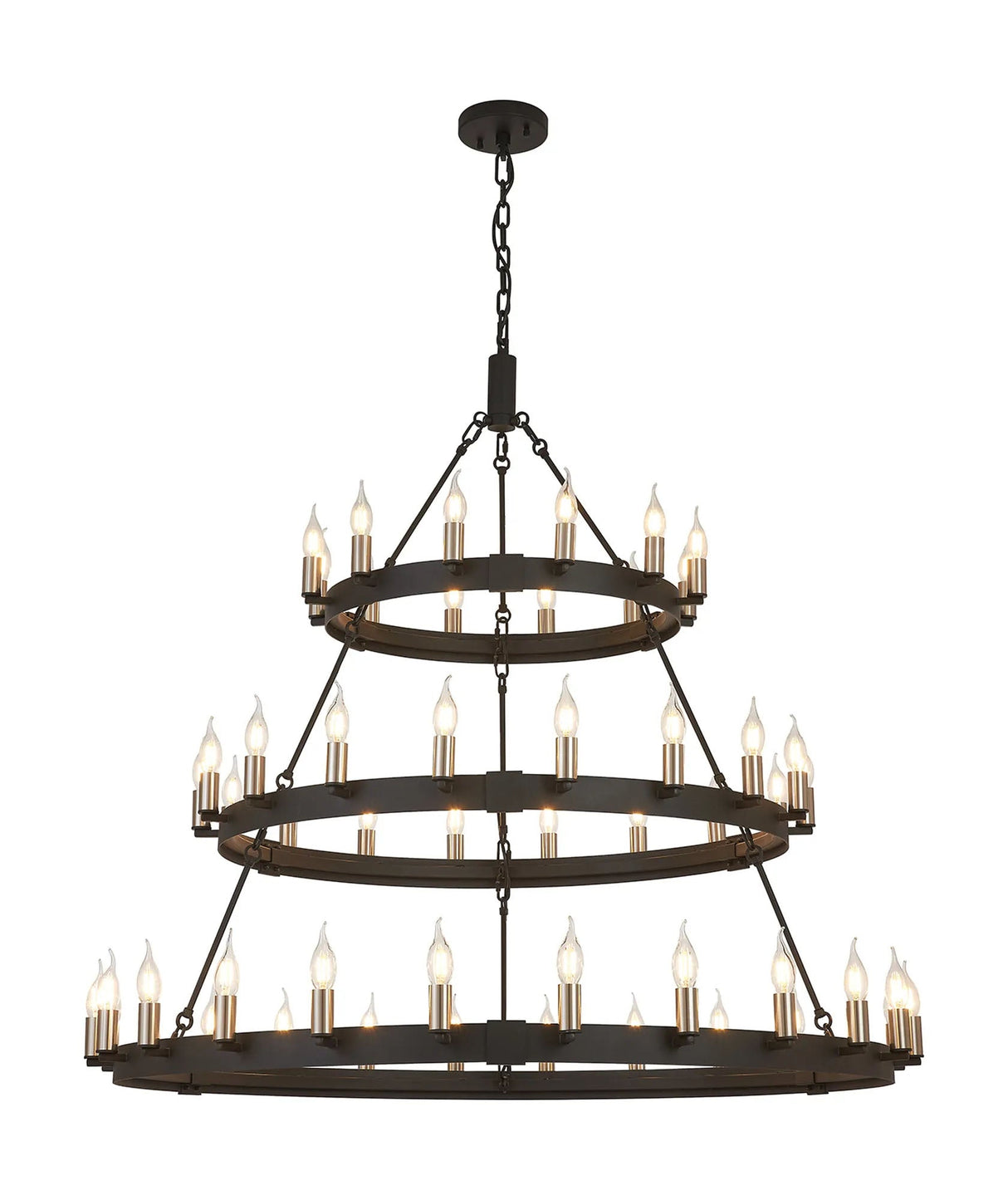 Matete 3 Tier 66cm+97cm+1.3m Pendant, 12+18+24 Light E14, Satin Black/Satin Nickel