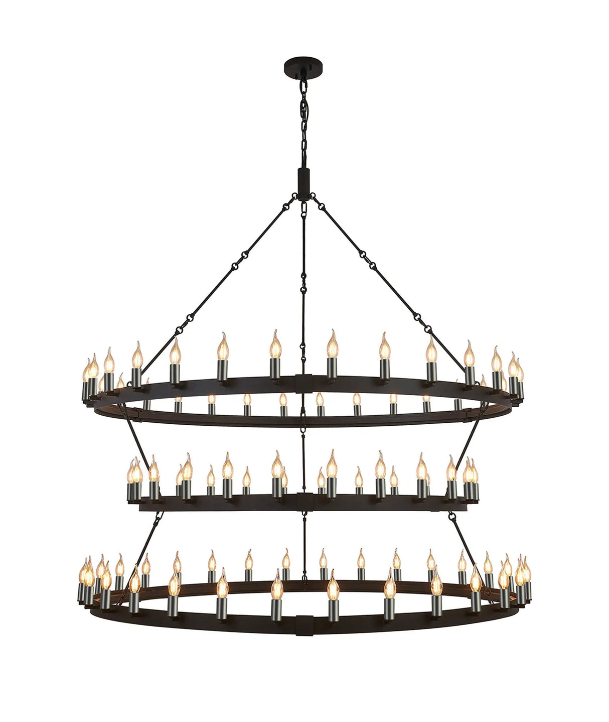 Matete 3 Tier 1.6m+1.3m+1.6m Pendant, 30+24+30 Light E14, Satin Black/Gun Metal