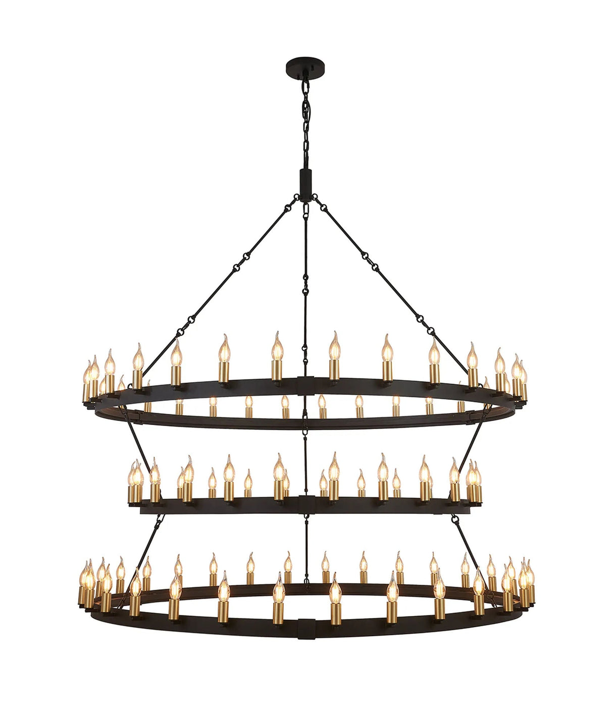Matete 3 Tier 1.6m+1.3m+1.6m Pendant, 30+24+30 Light E14, Satin Black/Satin Gold