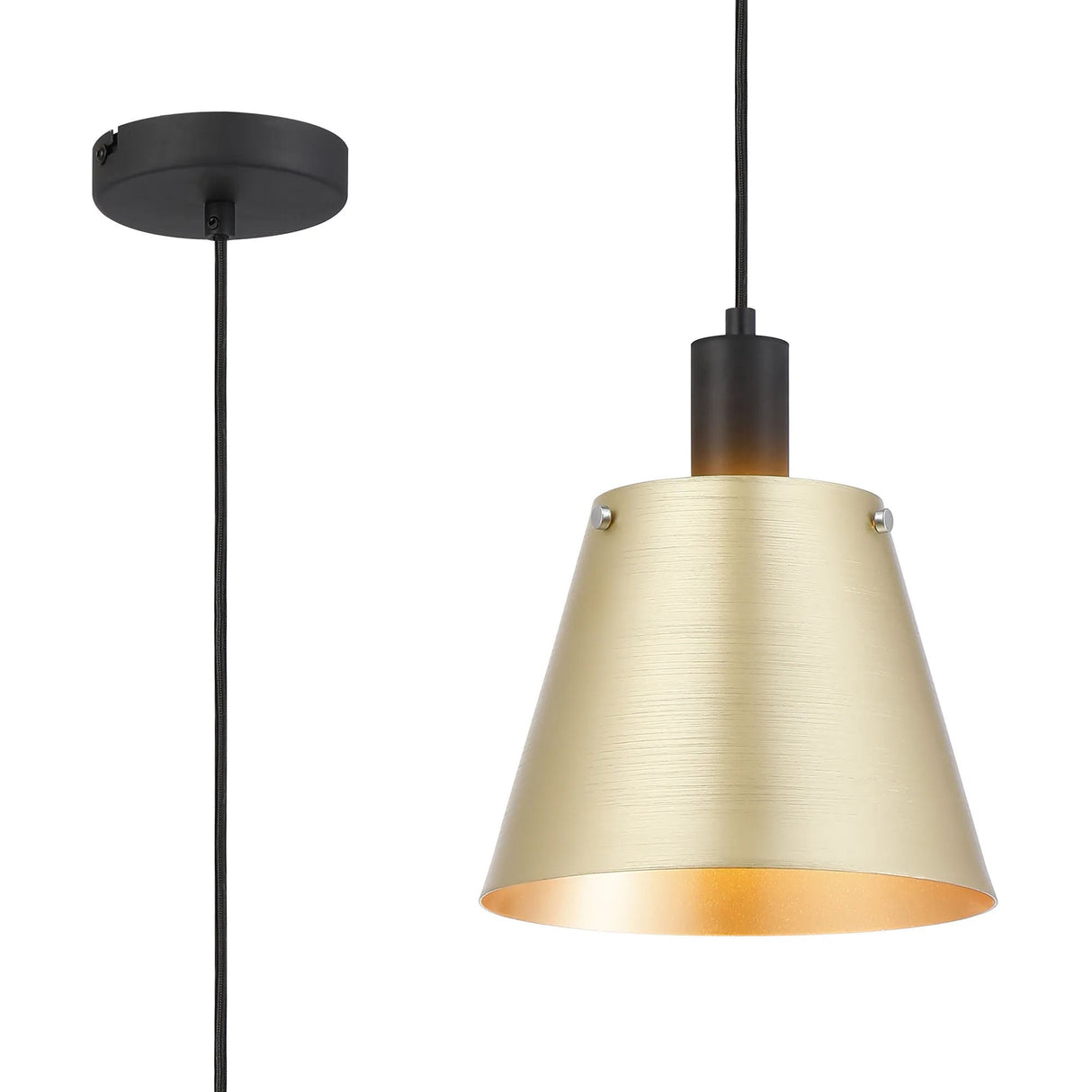 Mattson Single Pendant, 23cm x 18cm Shade, 1 x E27, Sand Black/Brass/Gold Metal Shade