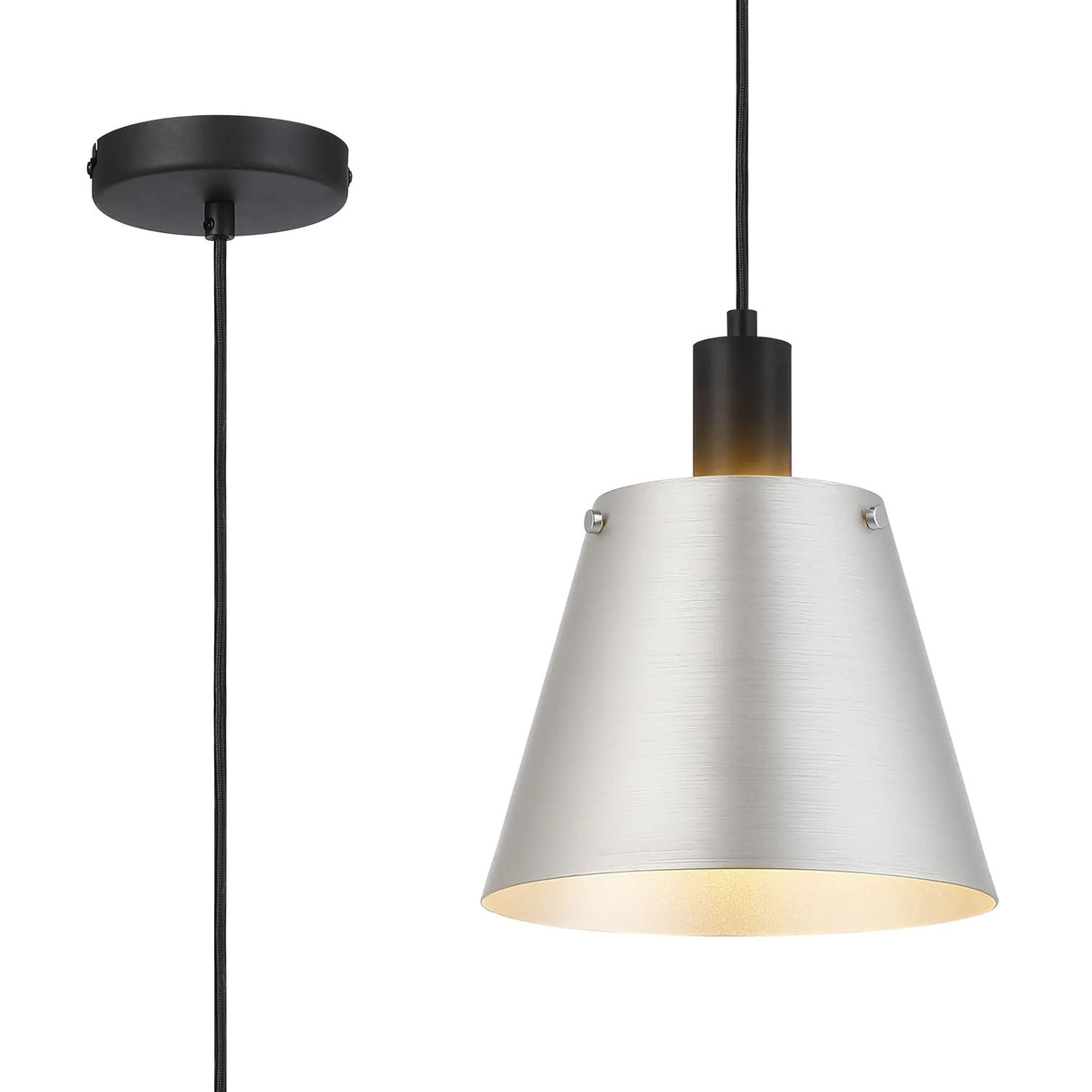 Mattson Single Pendant, 23cm x 18cm Shade, 1 x E27, Sand Black/Light Grey/Silver Metal Shade