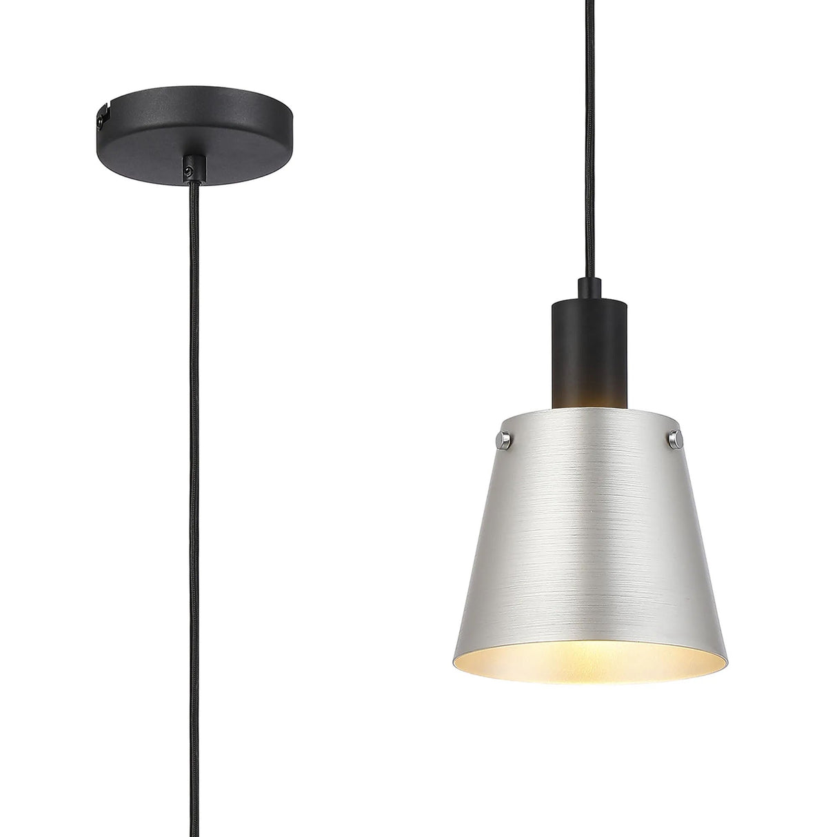 Mattson Single Pendant, 16cm x 14cm Shade, 1 x E27, Sand Black/Light Grey/Silver Metal Shade