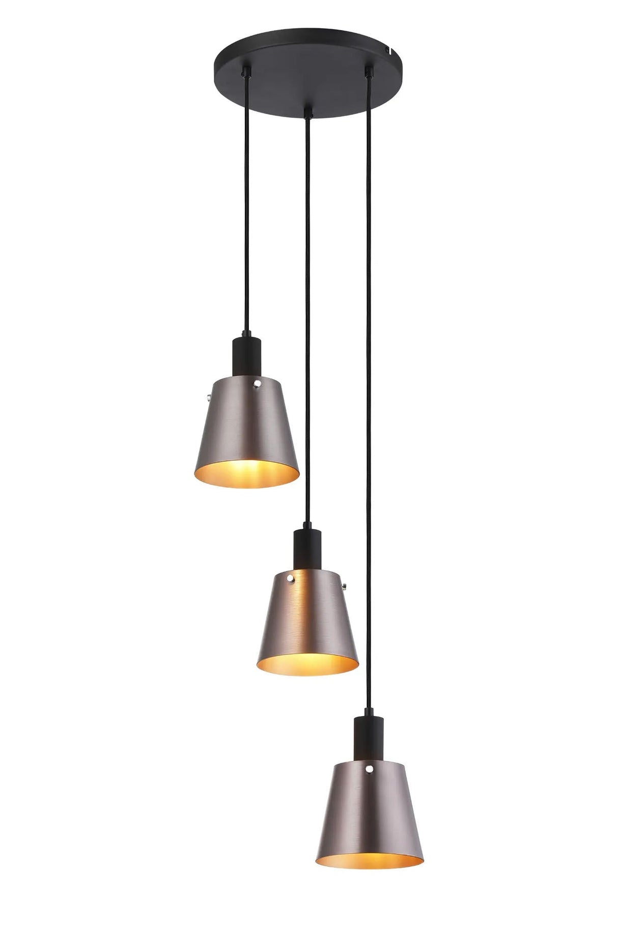 Mattson Round Pendant, 16cm x 14cm Shade, 3 x E27, Sand Black/Brown/Copper Metal Shade