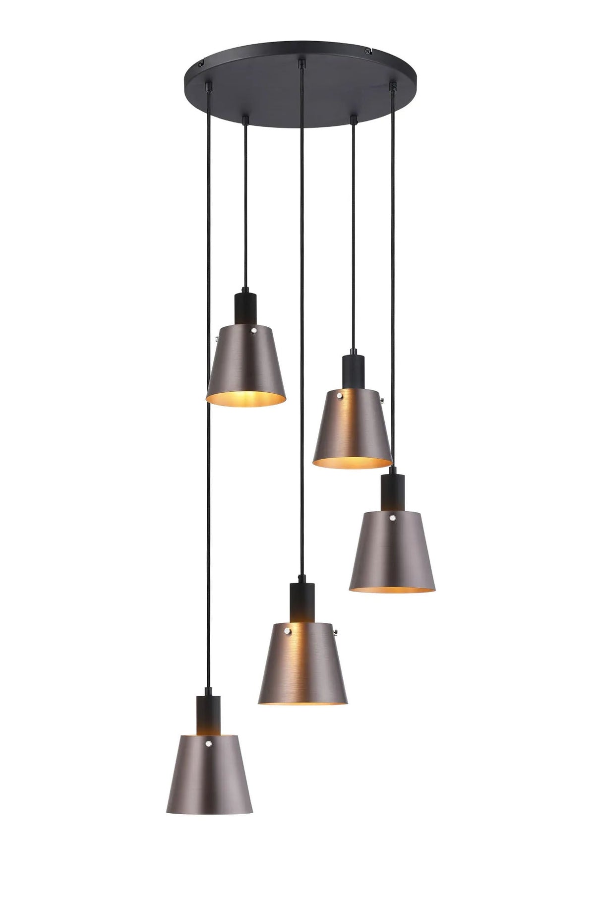 Mattson Round Pendant, 16cm x 14cm Shade, 5 x E27, Sand Black/Brown/Copper Metal Shade