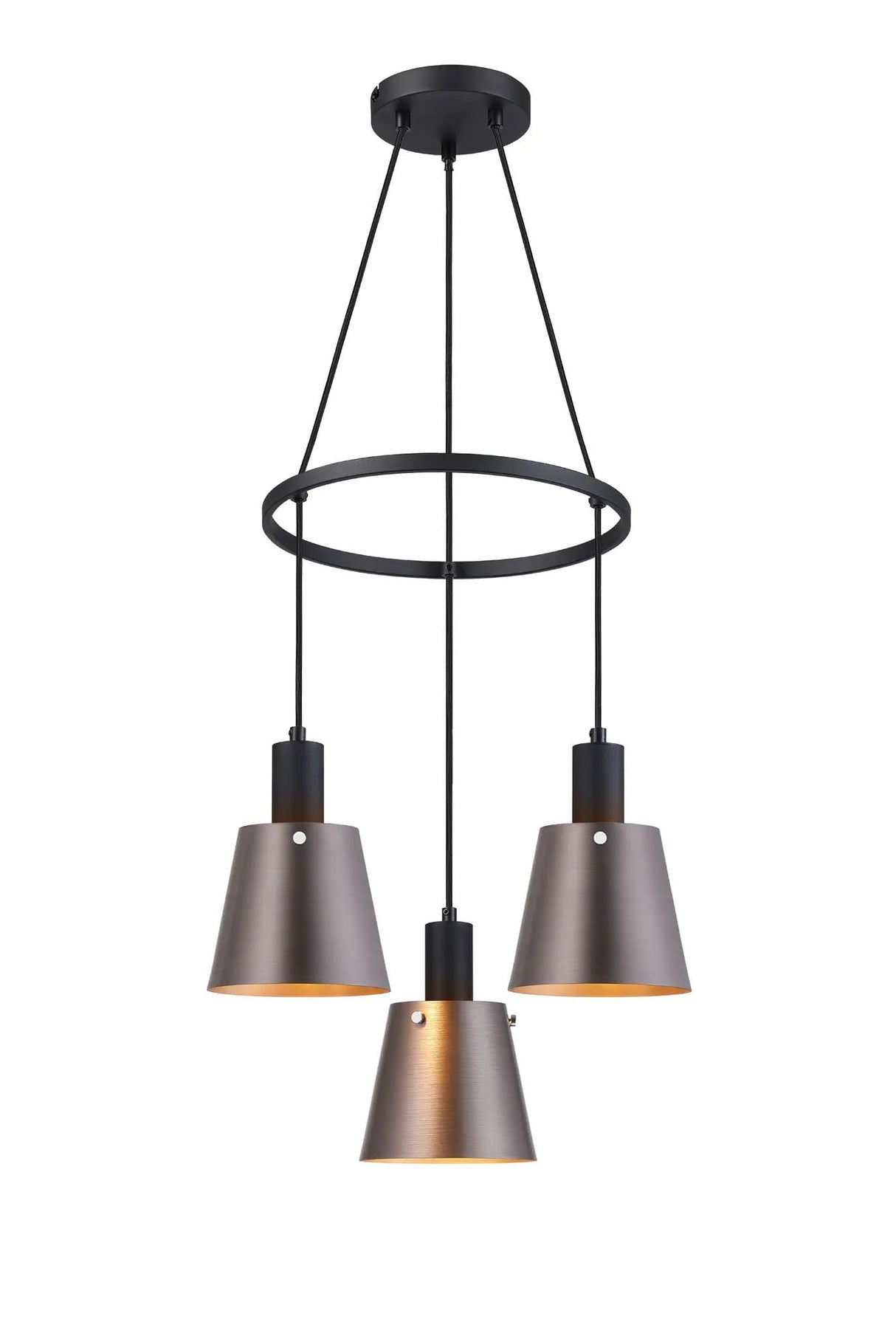 Mattson Ring Pendant, 16cm x 14cm Shade, 3 x E27, Sand Black/Brown/Copper Metal Shade