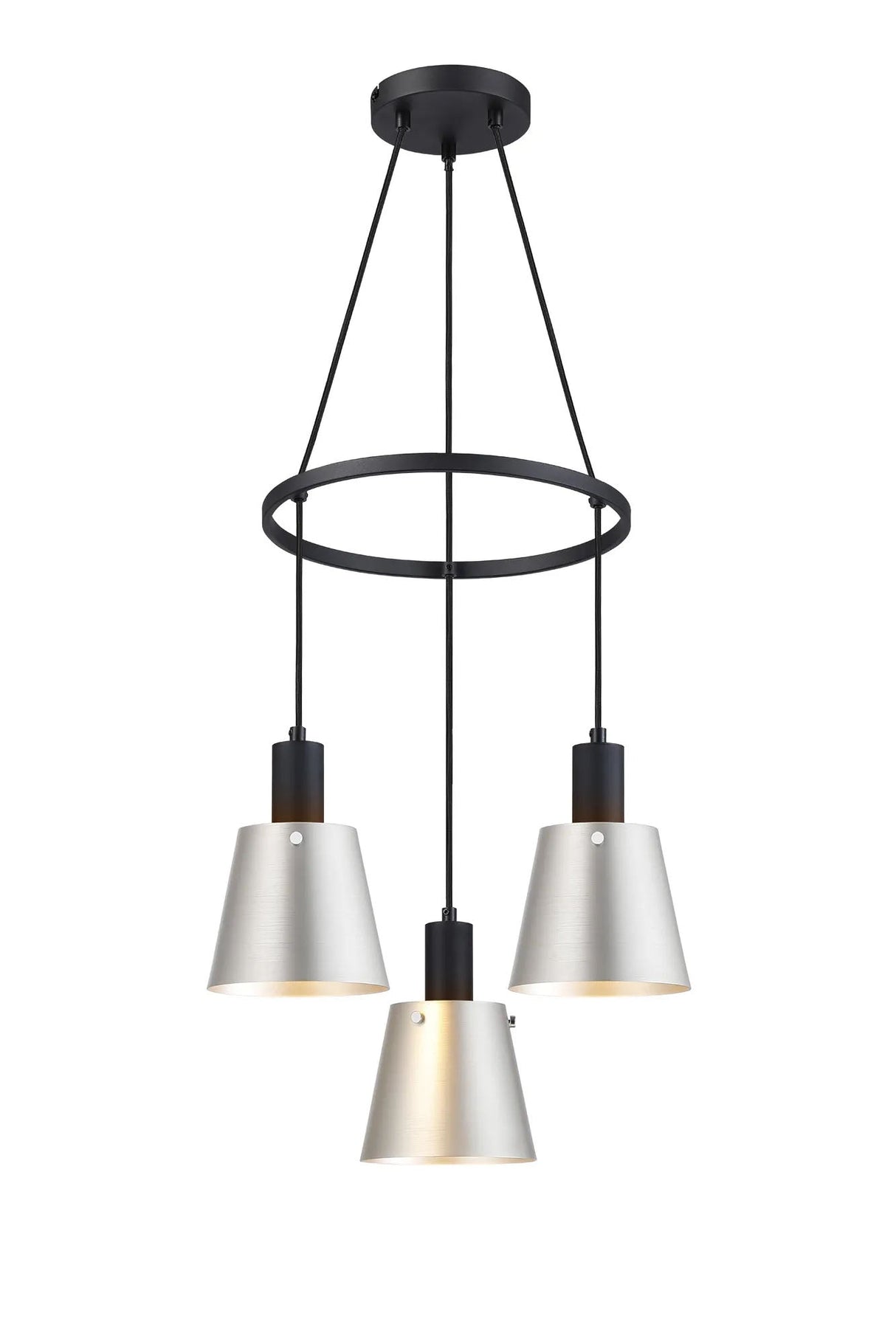 Mattson Ring Pendant, 16cm x 14cm Shade, 3 x E27, Sand Black/Light Grey/Silver Metal Shade