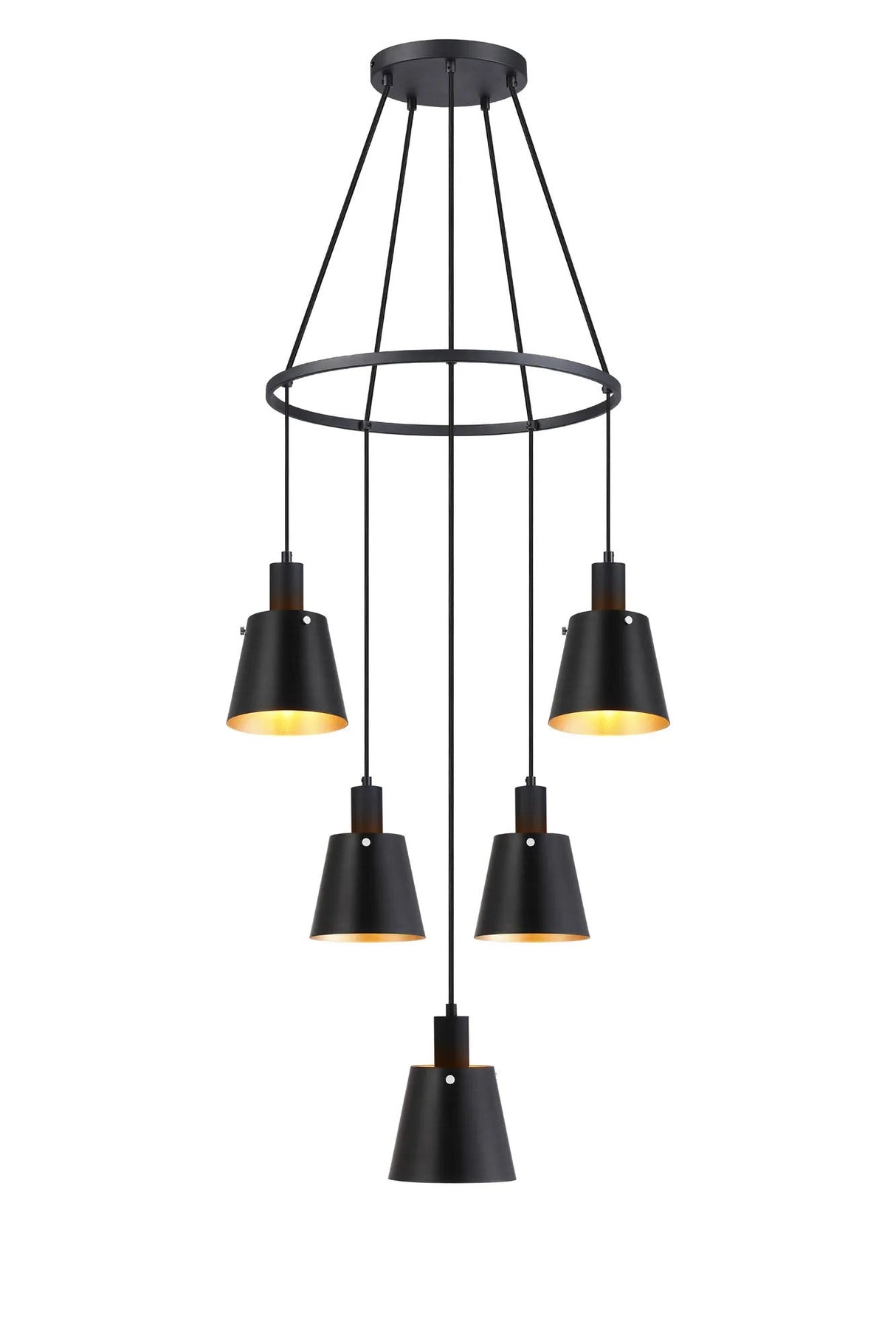 Mattson Ring Pendant, 16cm x 14cm Shade, 5 x E27, Sand Black/Black/Gold Metal Shade