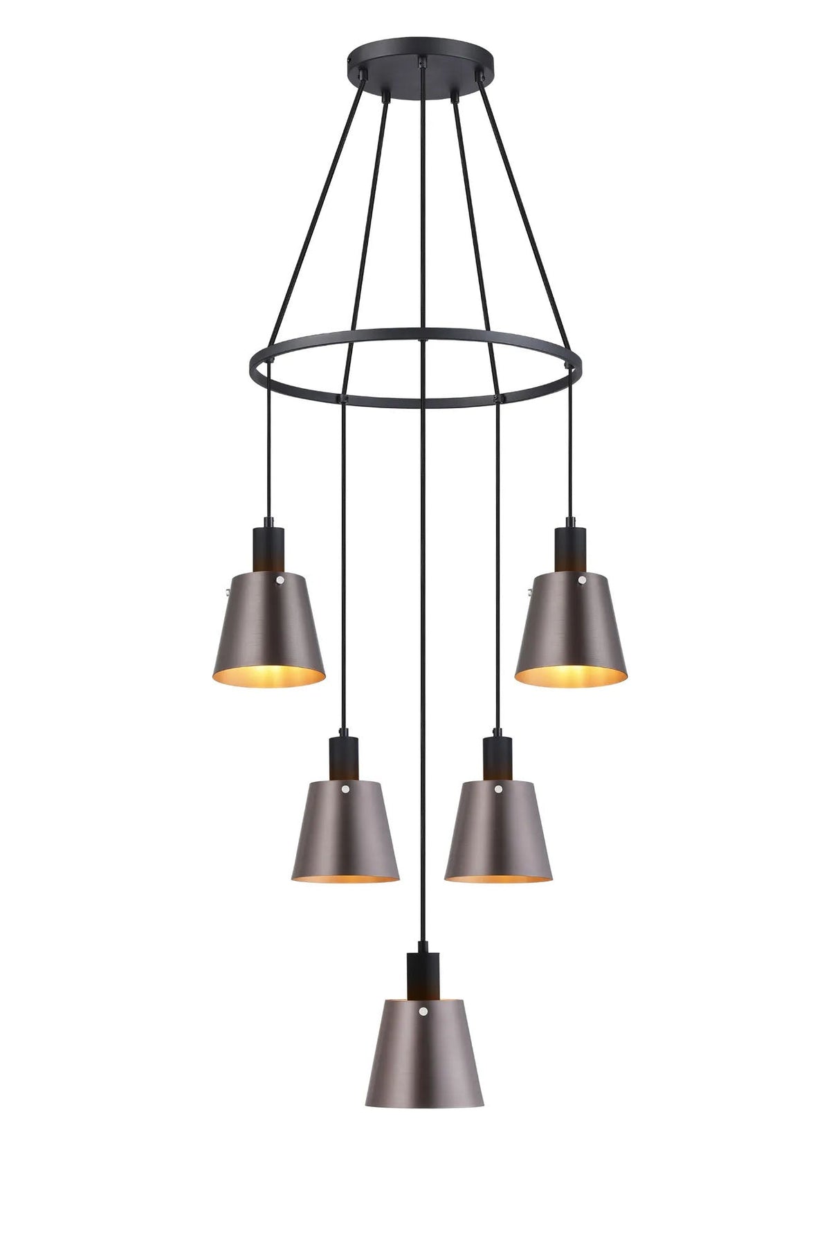 Mattson Ring Pendant, 16cm x 14cm Shade, 5 x E27, Sand Black/Brown/Copper Metal Shade