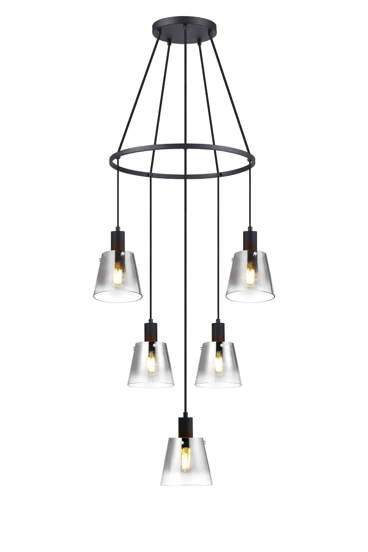 Mattson Ring Pendant, 16cm x 14cm Shade, 5 x E27, Sand Black/Smoke Faded Glass Shade