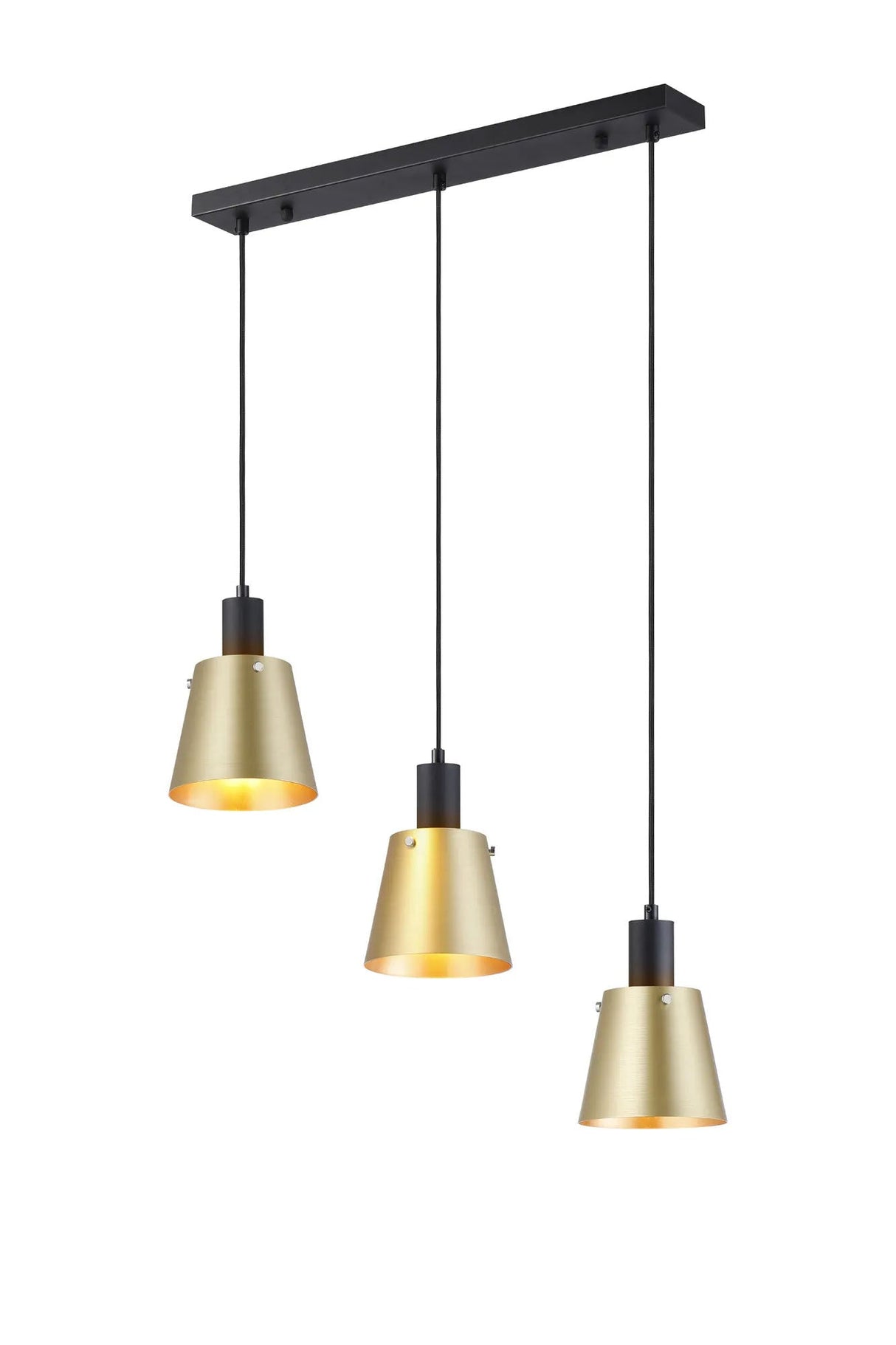 Mattson Linear Pendant, 16cm x 14cm Shade, 3 x E27, Sand Black/Brass/Gold Metal Shade