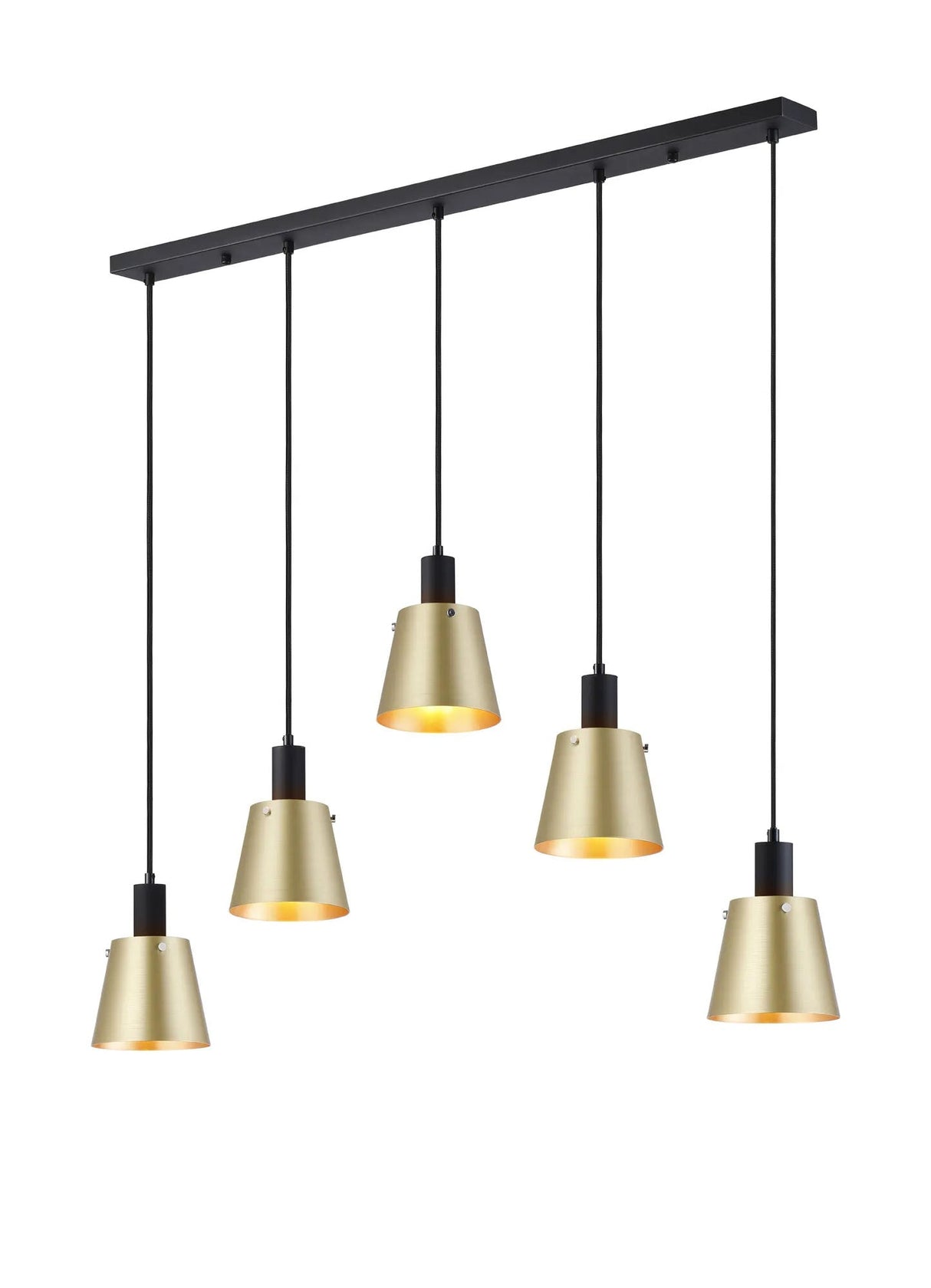 Mattson Linear Pendant, 16cm x 14cm Shade, 5 x E27, Sand Black/Brass/Gold Metal Shade