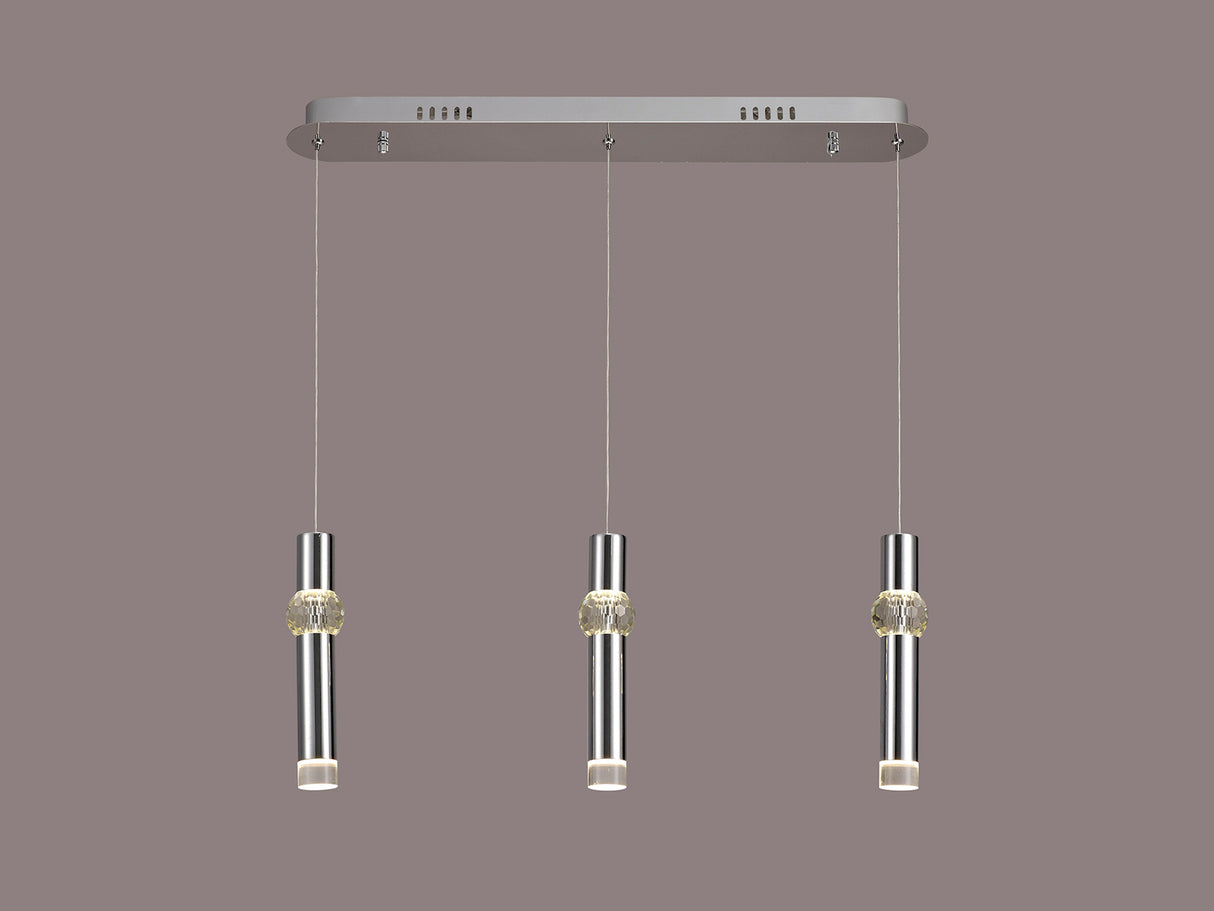 Mclvor 3 Light Linear Pendant, 3 x 5W LED, 3000K, 304lm, Polished Chrome, 3yrs Warranty