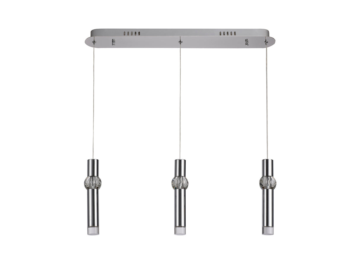 Mclvor 3 Light Linear Pendant, 3 x 5W LED, 3000K, 304lm, Polished Chrome, 3yrs Warranty