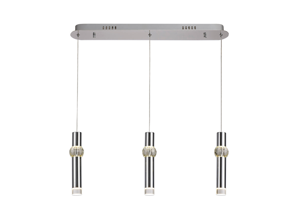 Mclvor 3 Light Linear Pendant, 3 x 5W LED, 3000K, 304lm, Polished Chrome, 3yrs Warranty