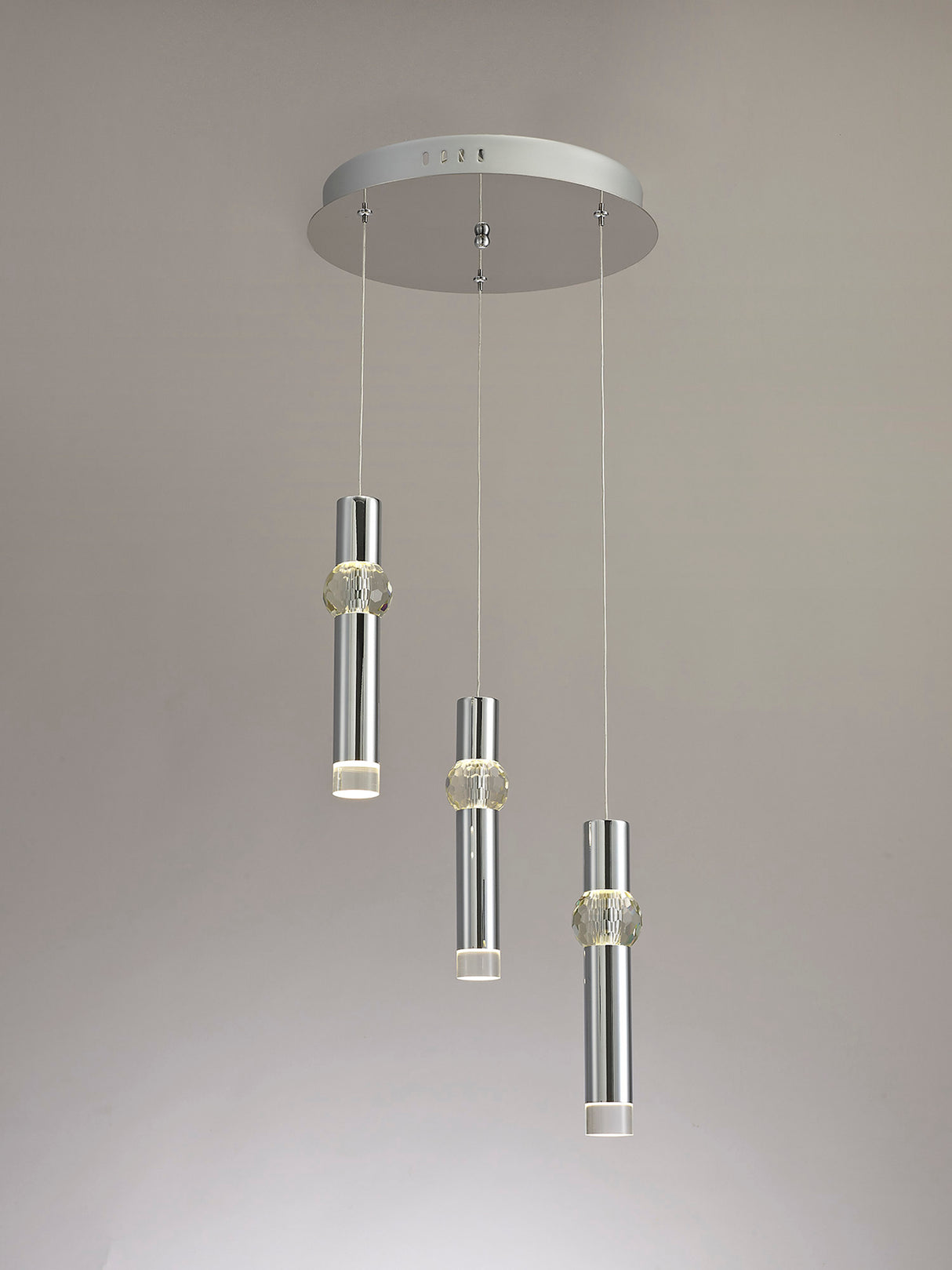 Mclvor 3 Light Round Pendant, 3 x 5W LED, 3000K, 268lm, Polished Chrome, 3yrs Warranty