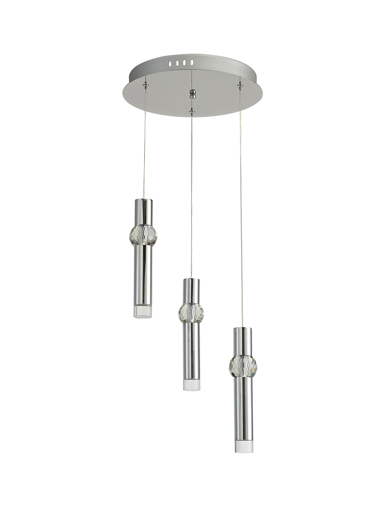 Mclvor 3 Light Round Pendant, 3 x 5W LED, 3000K, 268lm, Polished Chrome, 3yrs Warranty