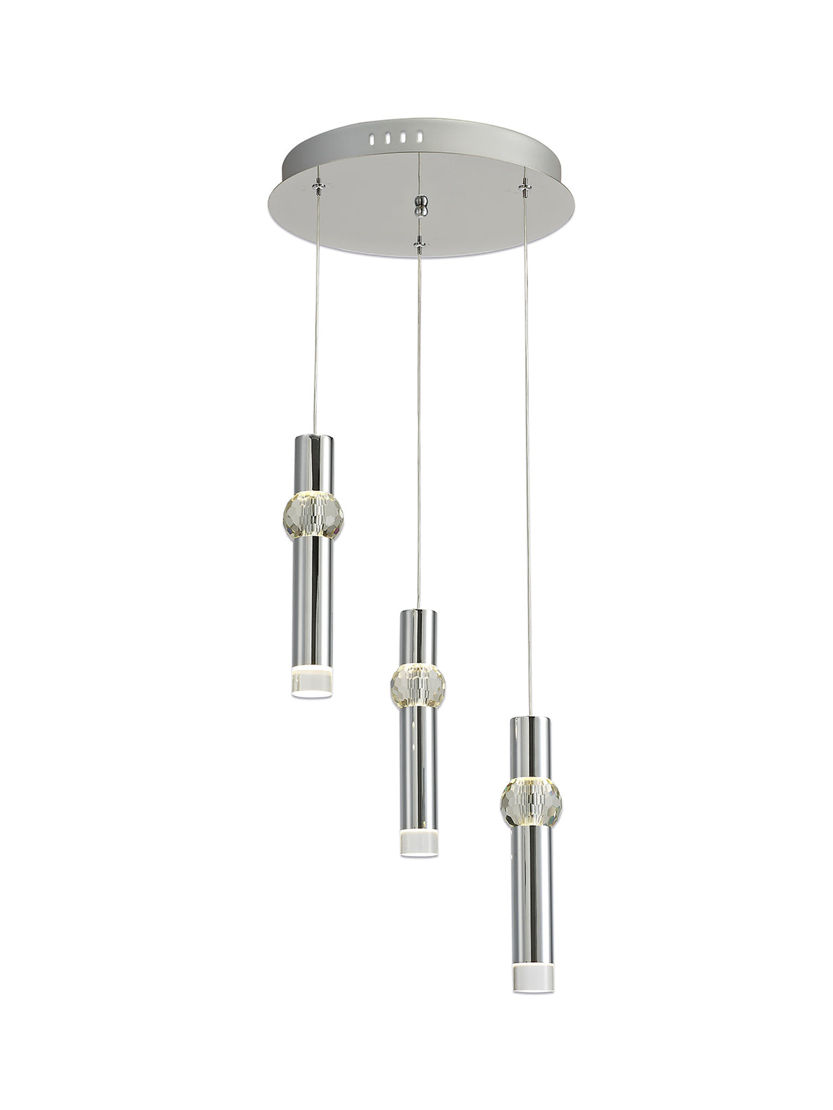 Mclvor 3 Light Round Pendant, 3 x 5W LED, 3000K, 268lm, Polished Chrome, 3yrs Warranty