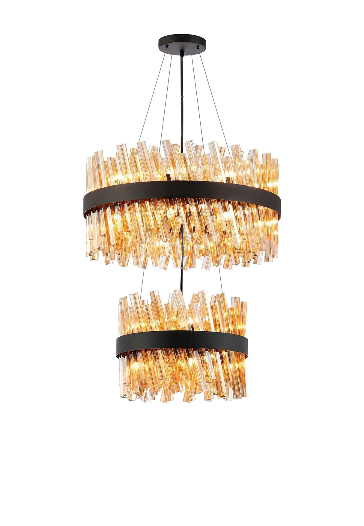 Melville 2 Tier 40cm + 60cm Pendant, 10 + 18 Light G9, Satin Black/Amber