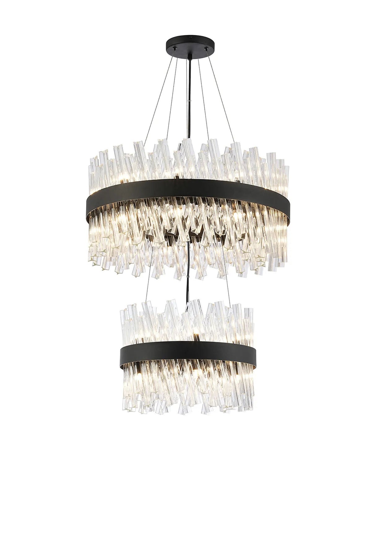 Melville 2 Tier 40cm + 60cm Pendant, 10 + 18 Light G9, Satin Black/Clear