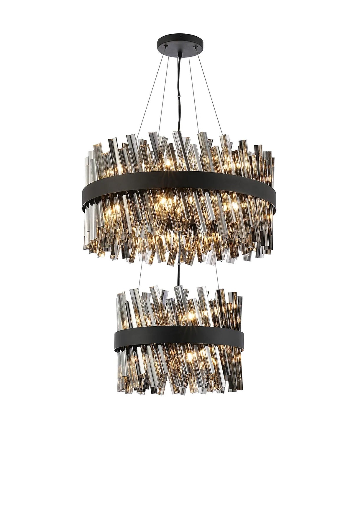 Melville 2 Tier 40cm + 60cm Pendant, 10 + 18 Light G9, Satin Black/Smoke
