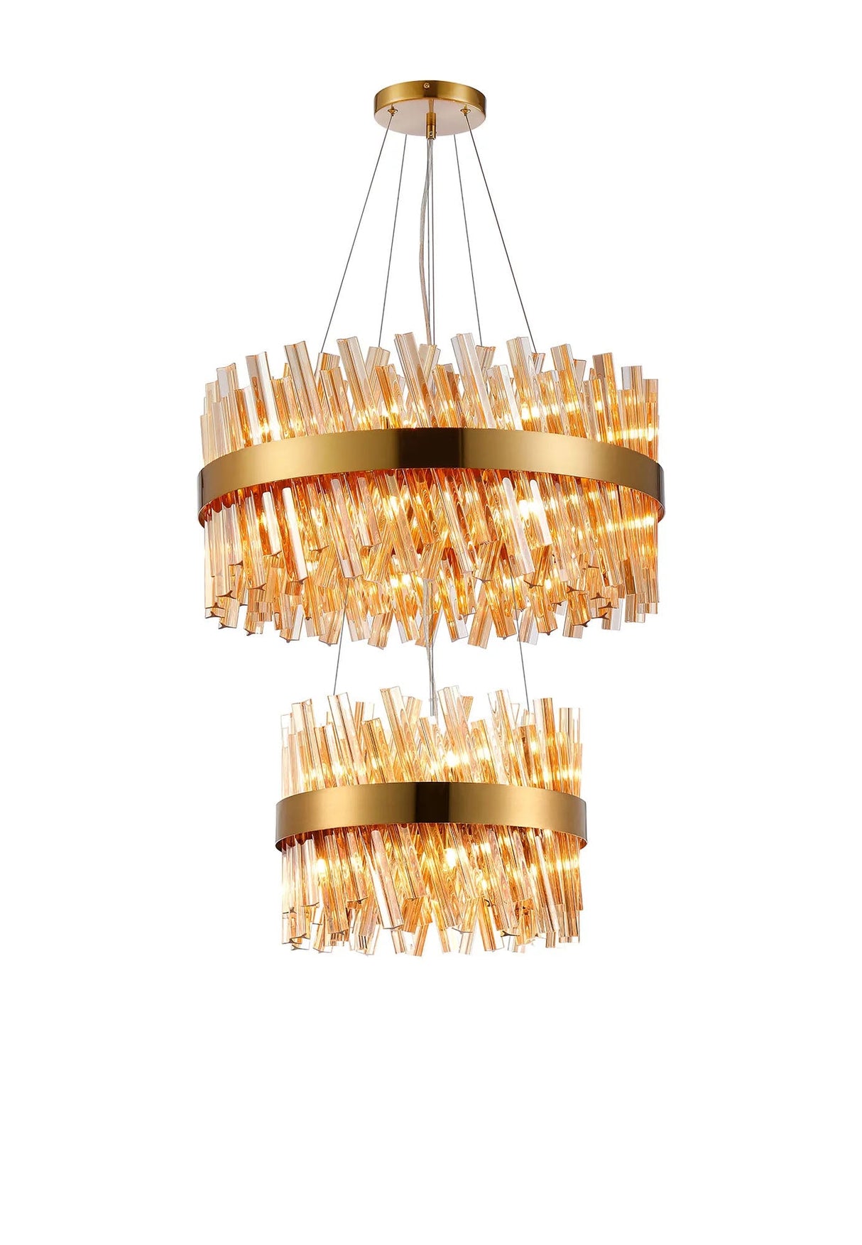 Melville 2 Tier 40cm + 60cm Pendant, 10 + 18 Light G9, Brass/Amber
