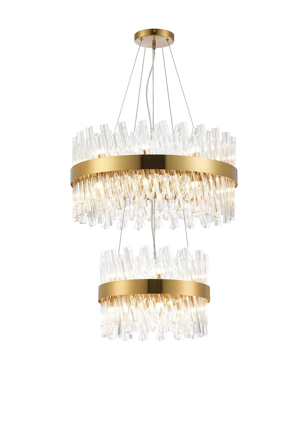 Melville 2 Tier 40cm + 60cm Pendant, 10 + 18 Light G9, Brass/Clear