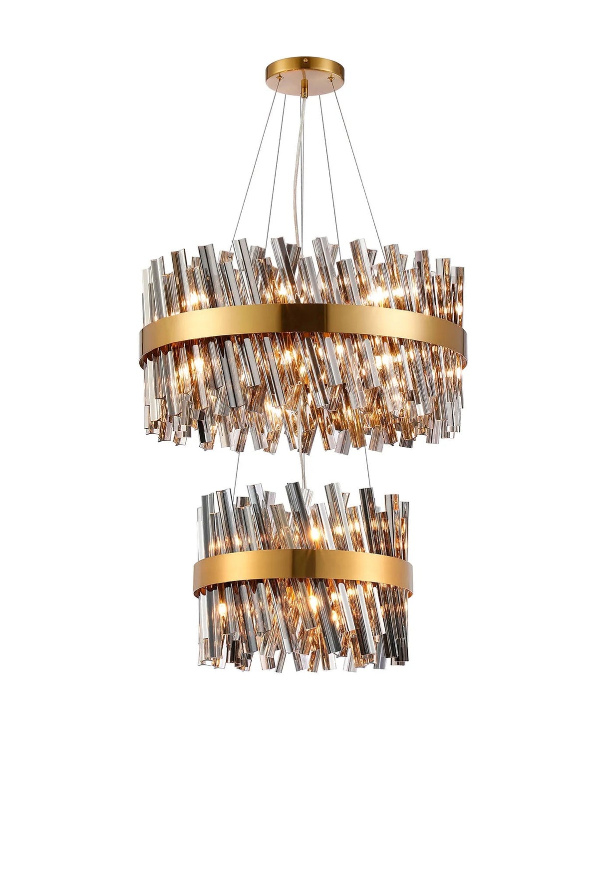 Melville 2 Tier 40cm + 60cm Pendant, 10 + 18 Light G9, Brass/Smoke